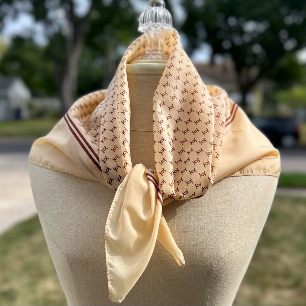 Waterproof Nylon Scarf Cream/Brown Monogram Pattern Good condition